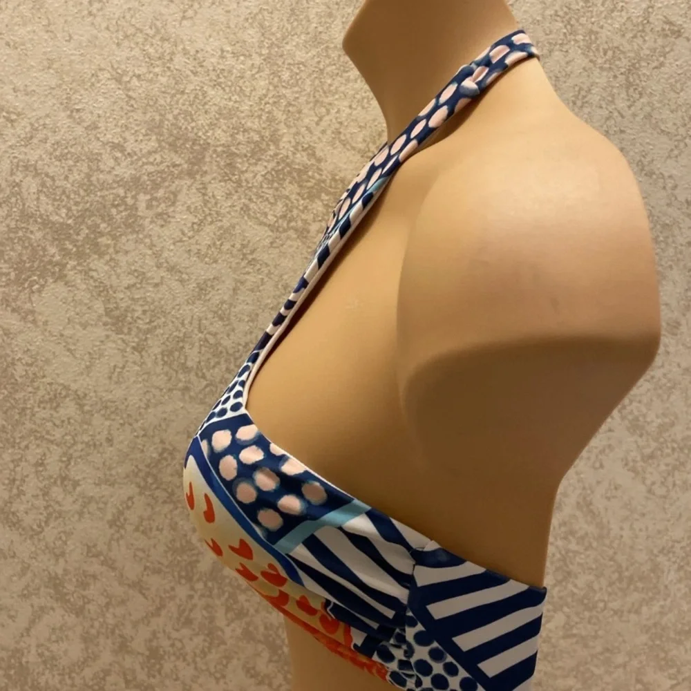 SHEIN Vibrant Blue and Orange Peacock Bikini Top